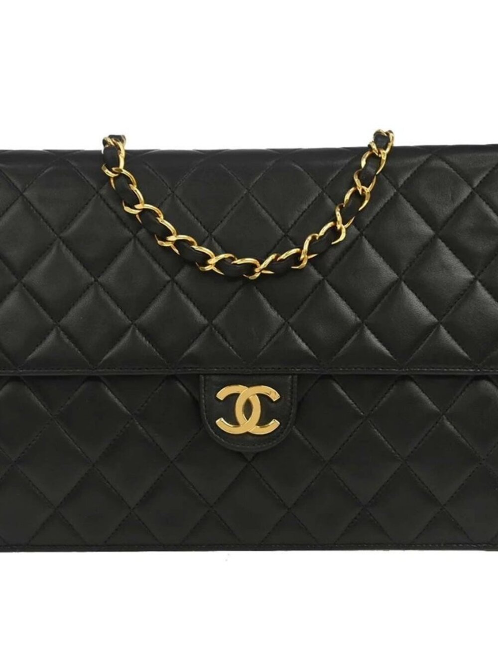 Chanel Black Lambskin Pushlock Medium Half Flap Shoulder Bag 197478